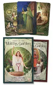 Tarot of the Witch's Garden deck spread featuring delicate watercolor botanical images